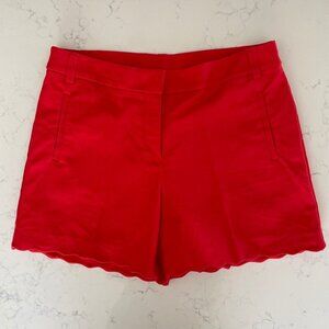 Anne Klein Colorful Playful Scalloped Hem Cotton Shorts Red Sz 8